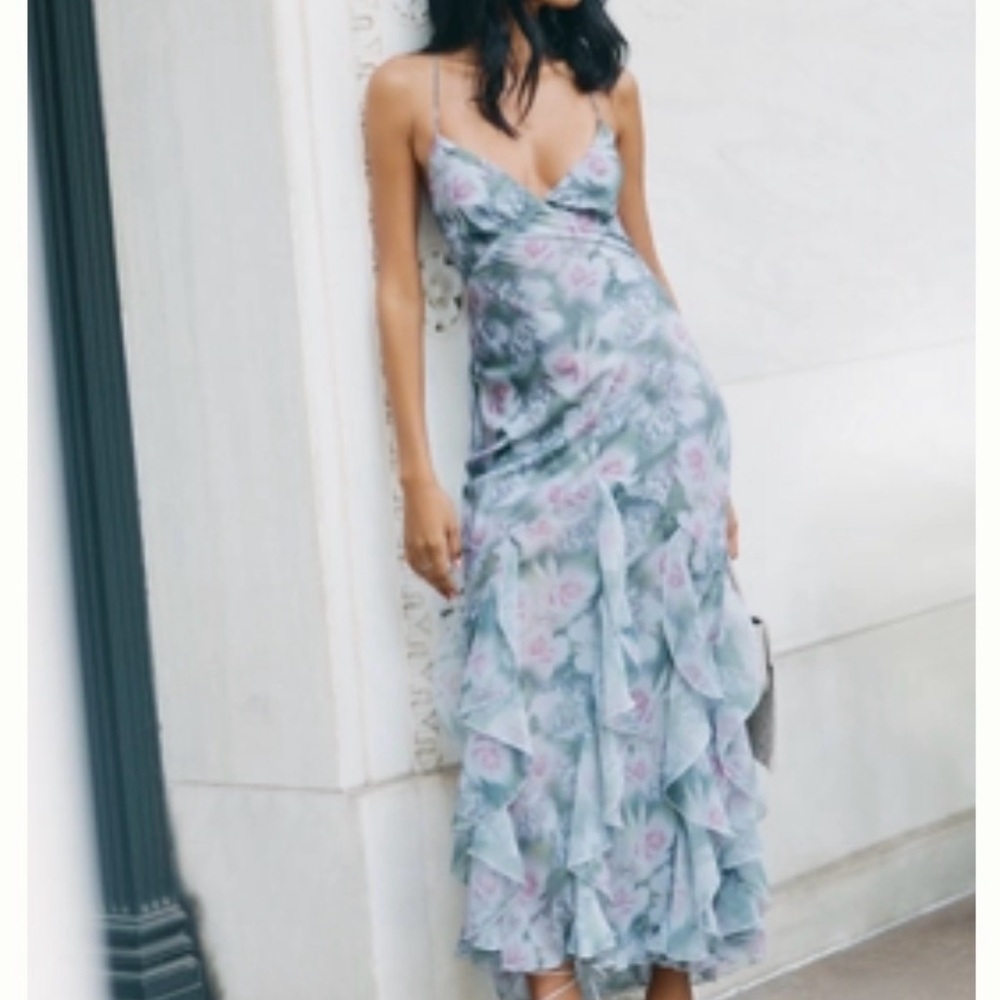 For Love And Lemons Blue and Pink Midi Dress
